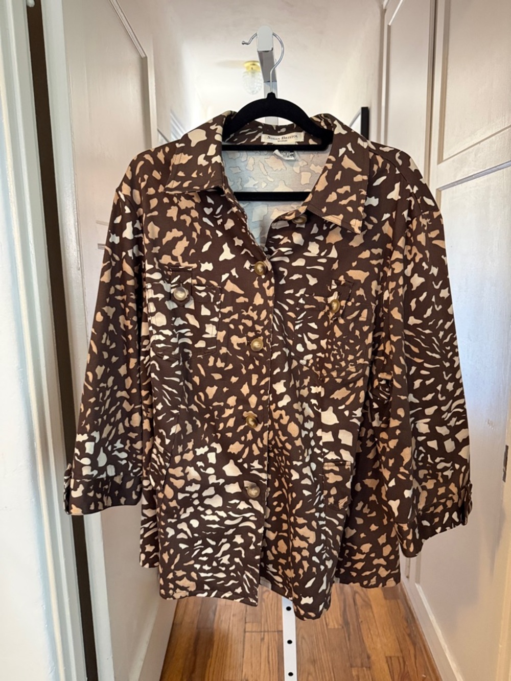 Susan Bristol Brown and Cream Patterned Button-Front Shirt Jacket